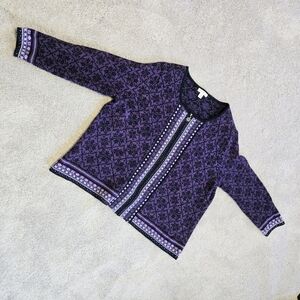 Coldwater Creek Full Zip Cardigan Sz 3X Sweater Wool Blend Snowflake Purple